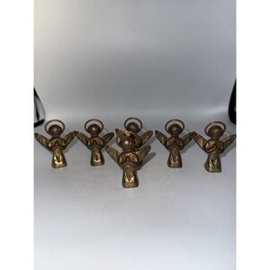 Set Of 6 Vintage Brass With Copper Halo Kneeling Praying Angel Cherub 2.25"